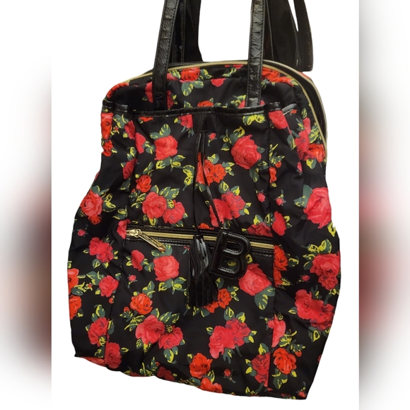 Betsey Johnson Black and Pink Floral Tote Bag & Convertible Backpack  EUC - Picture 8 of 8